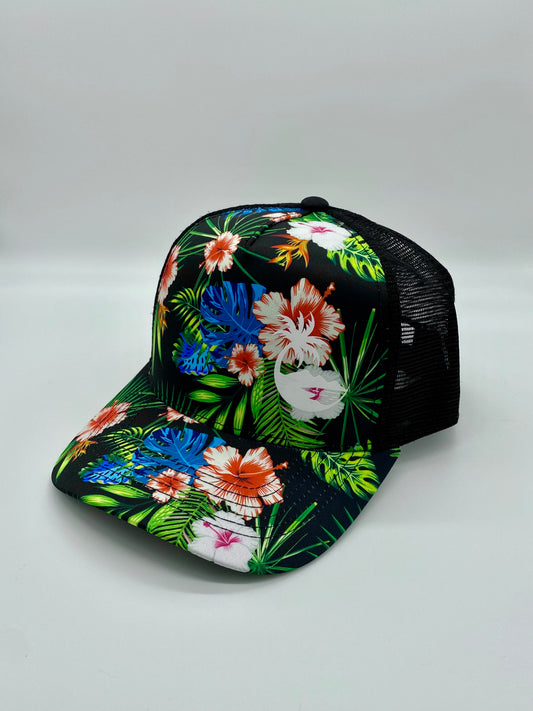 Black Floral 5 Panel Hat