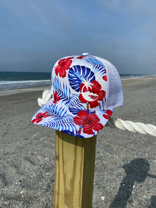 Red and Blue Floral Trucker Hat