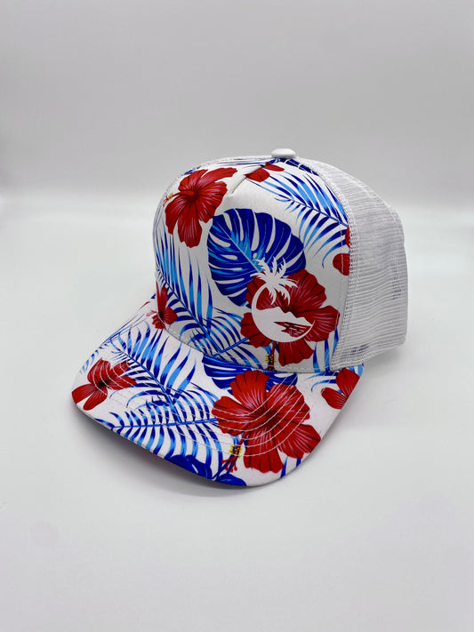 Red and Blue Floral Trucker Hat